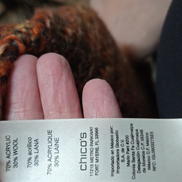 Chicos Brown and orange open front cardigan with chainntrim, Size M - Picture 5 of 7